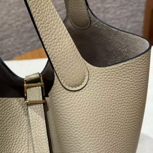 Hermes Picotin Lock 22 CM Bag Handmade In Taurillon Clemence Leather Gold Hardware S2 Trench - Image 5