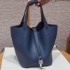 Hermes Picotin Lock 22 CM Bag Handmade In Taurillon Clemence Leather Silver Hardware S4 Deep Blue P9 Anemone