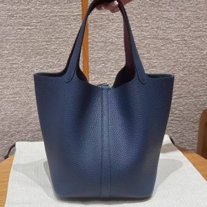 Hermes Picotin Lock 22 CM Bag Handmade In Taurillon Clemence Leather Silver Hardware S4 Deep Blue P9 Anemone - Image 2