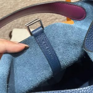 Hermes Picotin Lock 22 CM Bag Handmade In Taurillon Clemence Leather Silver Hardware S4 Deep Blue P9 Anemone - Image 10