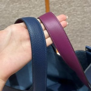 Hermes Picotin Lock 22 CM Bag Handmade In Taurillon Clemence Leather Silver Hardware S4 Deep Blue P9 Anemone - Image 9