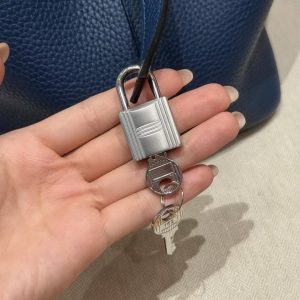 Hermes Picotin Lock 22 CM Bag Handmade In Taurillon Clemence Leather Silver Hardware S4 Deep Blue P9 Anemone - Image 8