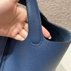 Hermes Picotin Lock 22 CM Bag Handmade In Taurillon Clemence Leather Silver Hardware S4 Deep Blue P9 Anemone - Image 7