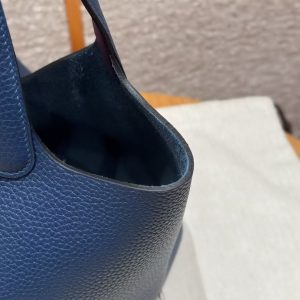 Hermes Picotin Lock 22 CM Bag Handmade In Taurillon Clemence Leather Silver Hardware S4 Deep Blue P9 Anemone - Image 6