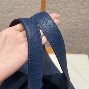 Hermes Picotin Lock 22 CM Bag Handmade In Taurillon Clemence Leather Silver Hardware S4 Deep Blue P9 Anemone - Image 5