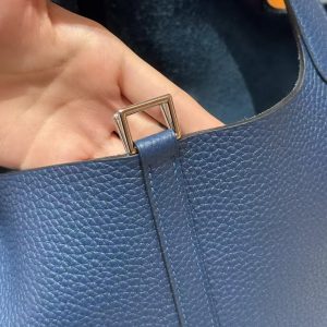 Hermes Picotin Lock 22 CM Bag Handmade In Taurillon Clemence Leather Silver Hardware S4 Deep Blue P9 Anemone - Image 4