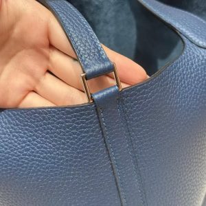 Hermes Picotin Lock 22 CM Bag Handmade In Taurillon Clemence Leather Silver Hardware S4 Deep Blue P9 Anemone - Image 3