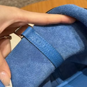 Hermes Picotin Lock 22 CM Bag Handmade In Taurillon Clemence Leather Silver Hardware T7 Blue Hydra - Image 13