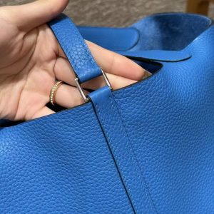 Hermes Picotin Lock 22 CM Bag Handmade In Taurillon Clemence Leather Silver Hardware T7 Blue Hydra - Image 6