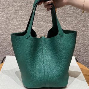 Hermes Picotin Lock 22 CM Bag Handmade In Taurillon Clemence Leather Gold Hardware U4 Vert Vertigo - Image 2