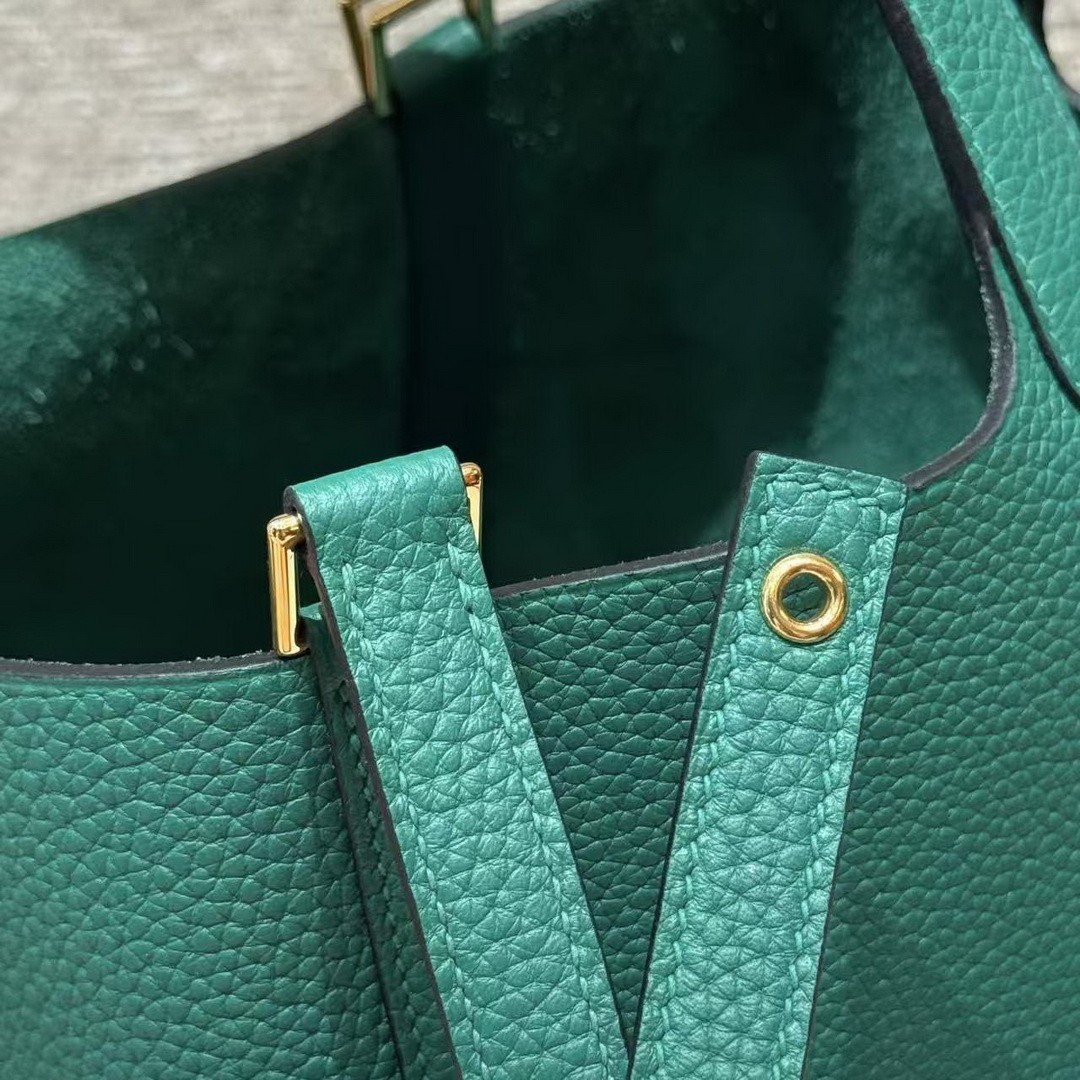 Hermes Picotin Lock 22 CM Bag Handmade In Taurillon Clemence Leather Gold Hardware U4 Vert Vertigo - Image 8