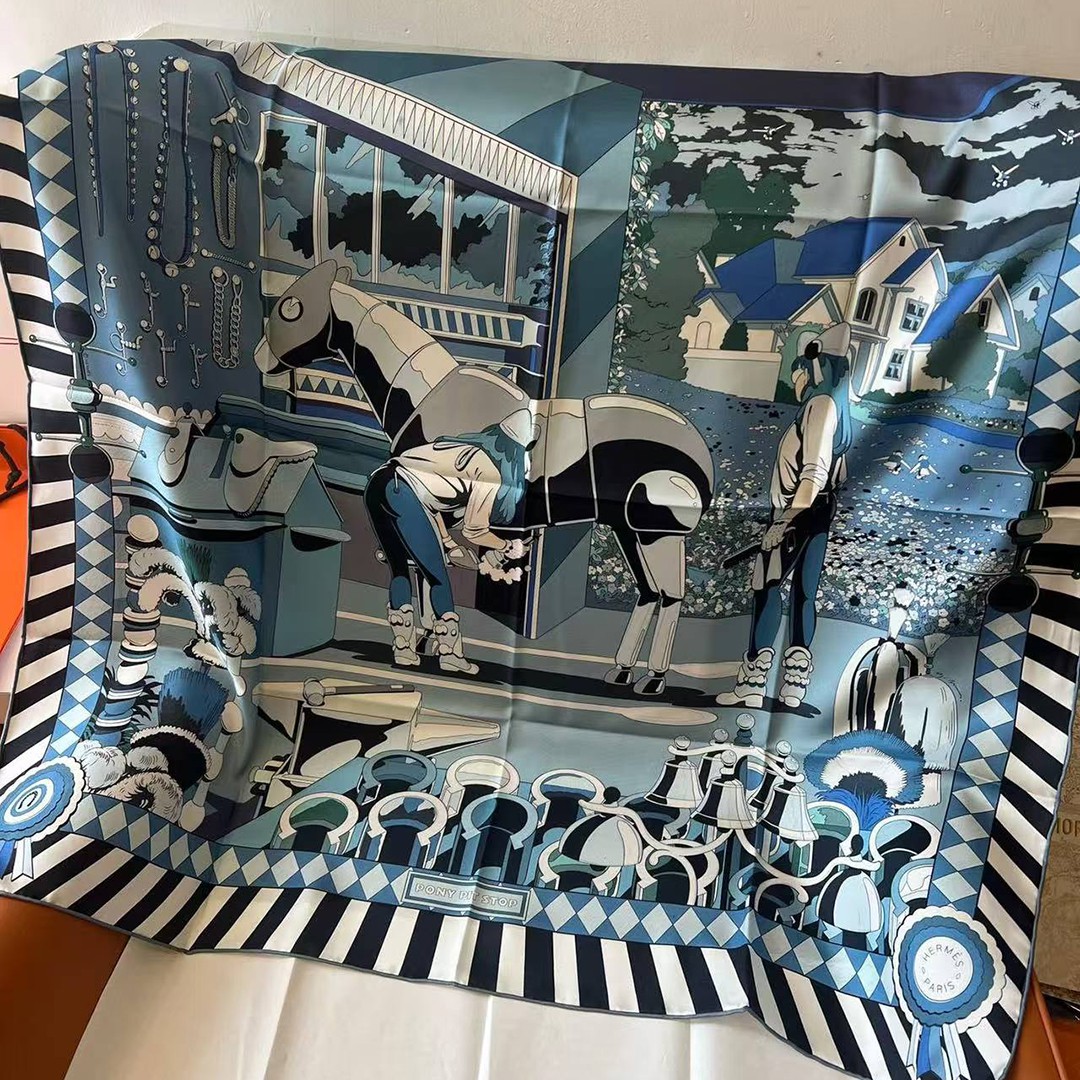 Hermes Pony Pit Stop Double Face Scarf 90 100% Silk H904207S 05 - Image 6
