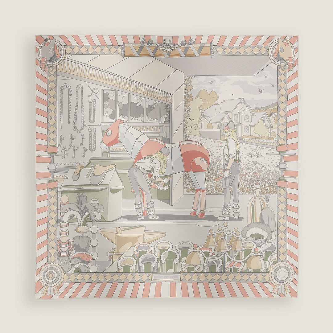 Hermes Pony Pit Stop Double Face Scarf 90 100% Silk H904207S 05
