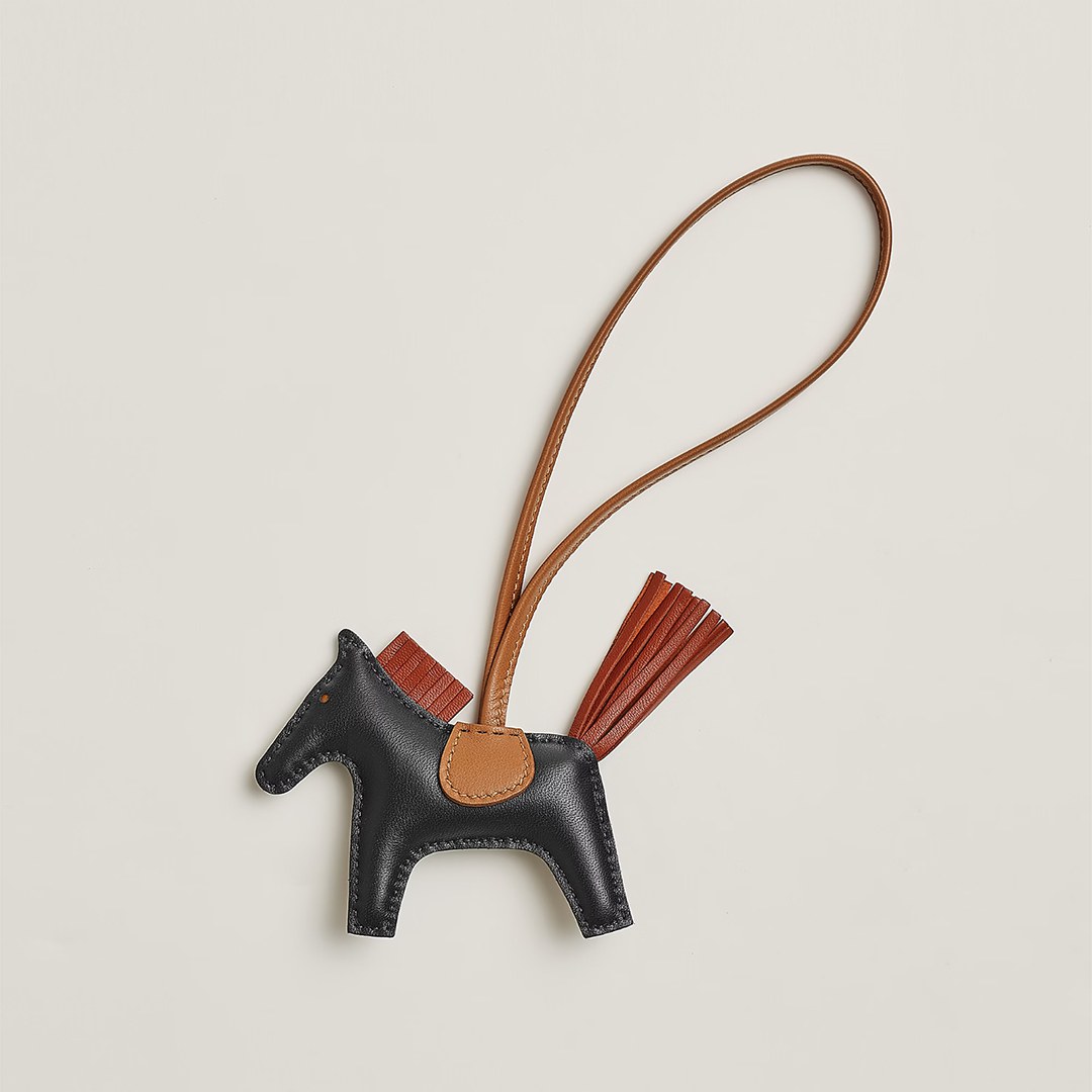 Hermes Rodeo PM Charm Horse Charm Milo Lambskin Noir - Sienne - Gold H064929CAEG