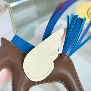 Hermes Rodeo Pegase PM Charm Milo Lambskin and Swift Calfskin Chocolat Bleu de France Craie H083010CACY - Image 5