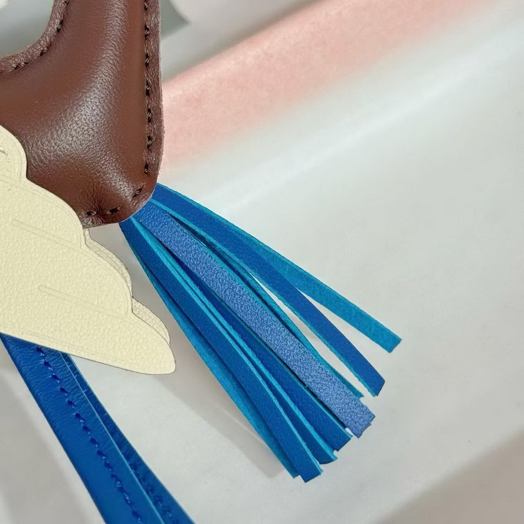 Hermes Rodeo Pegase PM Charm Milo Lambskin and Swift Calfskin Chocolat Bleu de France Craie H083010CACY - Image 3