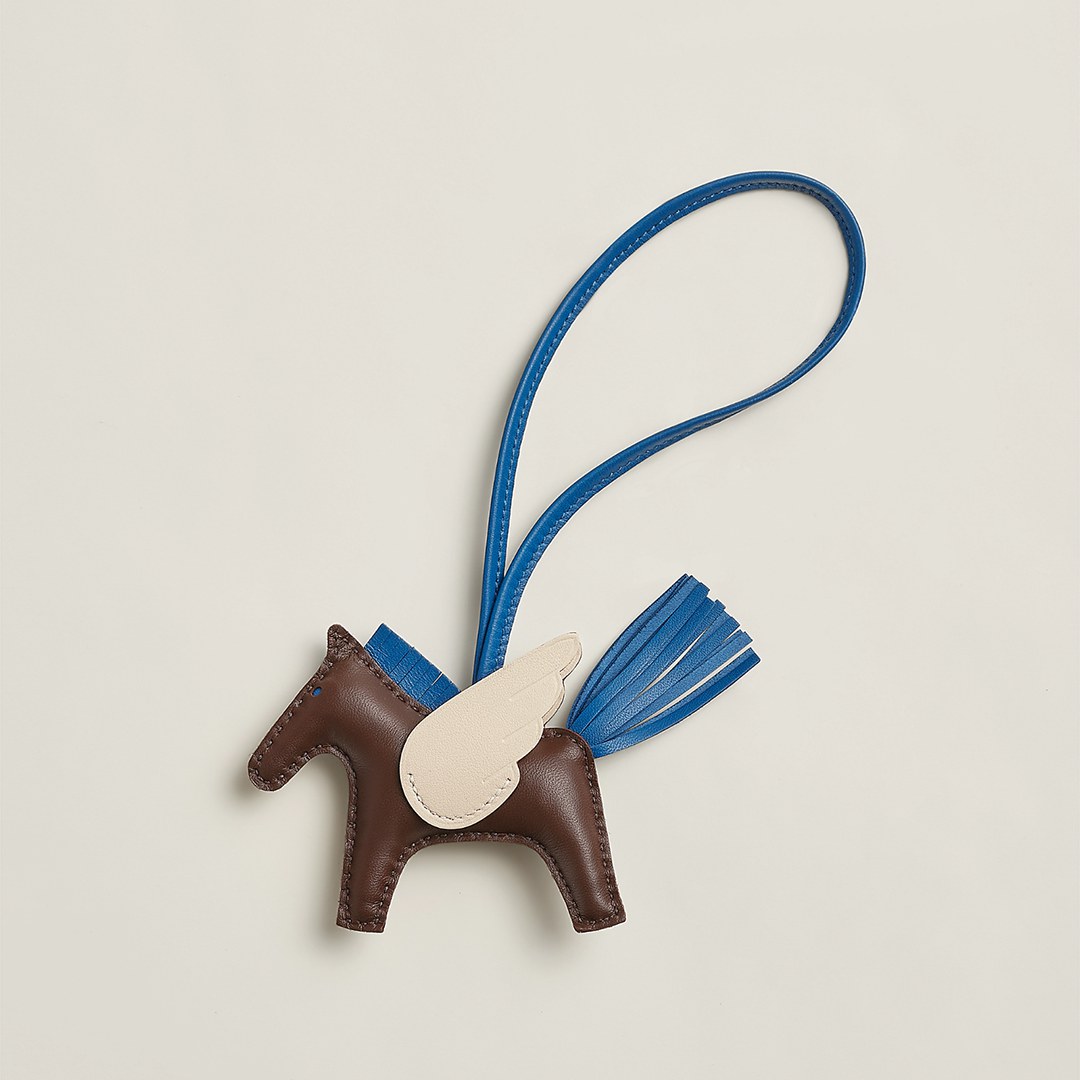 Hermes Rodeo Pegase PM Charm Milo Lambskin and Swift Calfskin Chocolat Bleu de France Craie H083010CACY