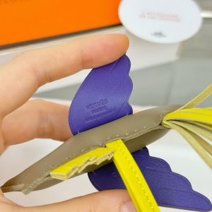 Hermes Rodeo Pegase PM Charm Milo Lambskin and Swift Calfskin Étoupe Jaune de Naples Aubergine H083010CAEJ - Image 3