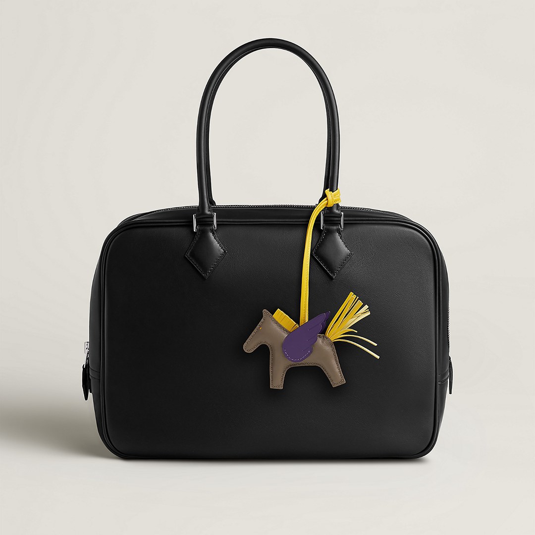 Hermes Rodeo Pegase PM Charm Milo Lambskin and Swift Calfskin Étoupe Jaune de Naples Aubergine H083010CAEJ - Image 11
