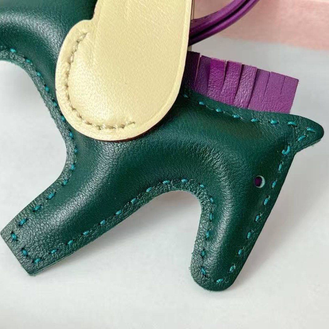 Hermes Rodeo Pegase PM Charm Milo Lambskin and Swift Calfskin Vert Cyprès Violet Jaune Milton H083010CACH - Image 4