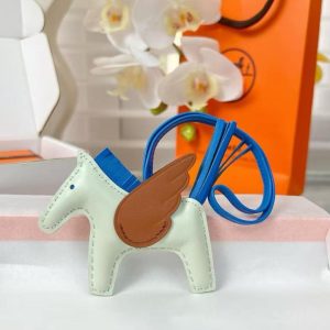 Alternative view of Hermes Rodeo Pegase PM Charm Milo Lambskin and Swift Calfskin Vert Fizz Bleu Zanzibar Gold H083010CACF