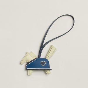 Hermes Rodeo Robeo Coeur PM Charm Horse Milo Lambskin Jaune Milton - Bleu Nuit - Bleu Tie H086714CAAC