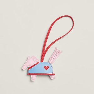Hermes Rodeo Robeo Coeur PM Charm Horse Milo Lambskin Rose Darling - Rouge Radieux - Céleste H086714CAAA