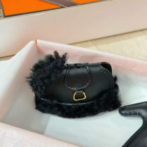 Hermes Rodeo Robeo Plush PM Charm Horse Milo Lambskin with Merinos Wool Noir H087387CCAA - Image 4