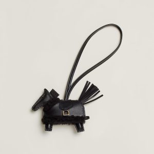 Hermes Rodeo Robeo Plush PM Charm Horse Milo Lambskin with Merinos Wool Noir H087387CCAA