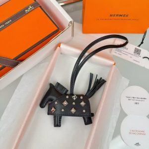 Alternative view of Hermes Rodeo Robeo Rock PM Charm Horse Milo Lambskin with Metallic Studs Noir H086961CKAA