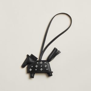 Hermes Rodeo Robeo Rock PM Charm Horse Milo Lambskin with Metallic Studs Noir H086961CKAA