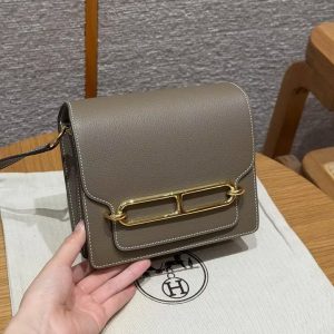 Hermes Roulis Mini 18 Bag Handmade In Evercolor Calfskin Leather Gold Hardware 18 Etoupe