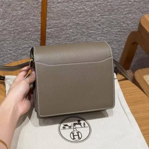 Hermes Roulis Mini 18 Bag Handmade In Evercolor Calfskin Leather Gold Hardware 18 Etoupe - Image 2