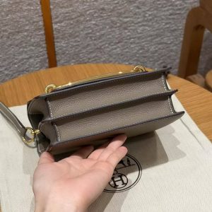 Hermes Roulis Mini 18 Bag Handmade In Evercolor Calfskin Leather Gold Hardware 18 Etoupe - Image 13