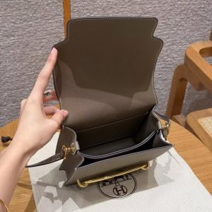 Hermes Roulis Mini 18 Bag Handmade In Evercolor Calfskin Leather Gold Hardware 18 Etoupe - Image 12