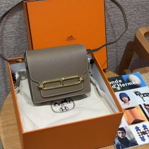 Hermes Roulis Mini 18 Bag Handmade In Evercolor Calfskin Leather Gold Hardware 18 Etoupe - Image 9