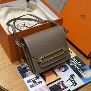 Hermes Roulis Mini 18 Bag Handmade In Evercolor Calfskin Leather Gold Hardware 18 Etoupe - Image 8