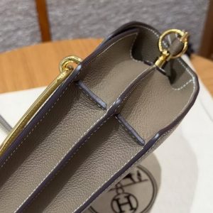 Hermes Roulis Mini 18 Bag Handmade In Evercolor Calfskin Leather Gold Hardware 18 Etoupe - Image 7