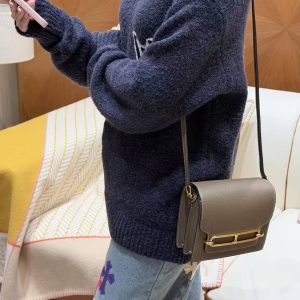 Hermes Roulis Mini 18 Bag Handmade In Evercolor Calfskin Leather Gold Hardware 18 Etoupe - Image 5