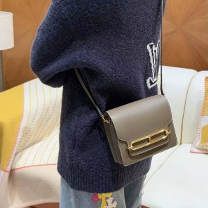 Hermes Roulis Mini 18 Bag Handmade In Evercolor Calfskin Leather Gold Hardware 18 Etoupe - Image 4