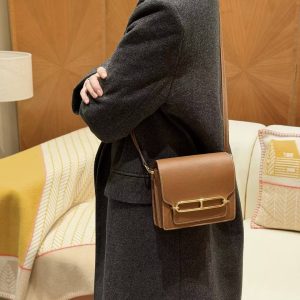 Hermes Roulis Mini 18 Bag Handmade In Evercolor Calfskin Leather Gold Hardware 37 Gold - Image 5