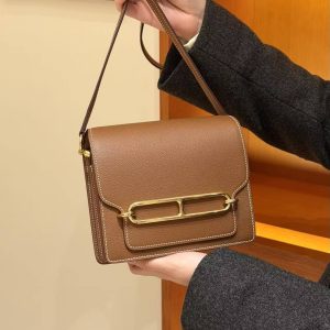Hermes Roulis Mini 18 Bag Handmade In Evercolor Calfskin Leather Gold Hardware 37 Gold - Image 3