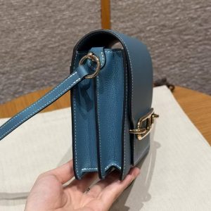 Hermes Roulis Mini 18 Bag Handmade In Evercolor Calfskin Leather Gold Hardware 75 Blue Jean - Image 20