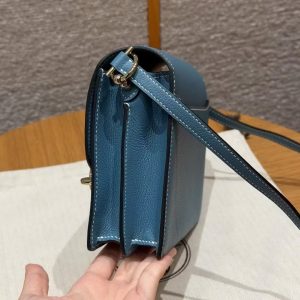 Hermes Roulis Mini 18 Bag Handmade In Evercolor Calfskin Leather Gold Hardware 75 Blue Jean - Image 19