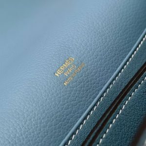 Hermes Roulis Mini 18 Bag Handmade In Evercolor Calfskin Leather Gold Hardware 75 Blue Jean - Image 16