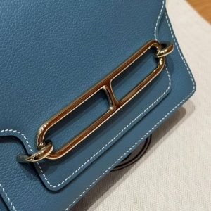 Hermes Roulis Mini 18 Bag Handmade In Evercolor Calfskin Leather Gold Hardware 75 Blue Jean - Image 14