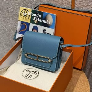 Hermes Roulis Mini 18 Bag Handmade In Evercolor Calfskin Leather Gold Hardware 75 Blue Jean - Image 13