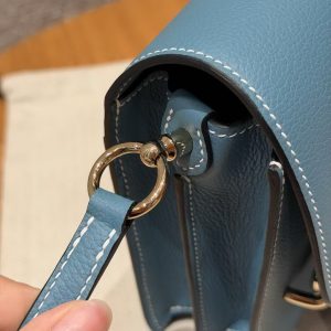Hermes Roulis Mini 18 Bag Handmade In Evercolor Calfskin Leather Gold Hardware 75 Blue Jean - Image 10