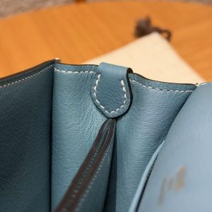 Hermes Roulis Mini 18 Bag Handmade In Evercolor Calfskin Leather Gold Hardware 75 Blue Jean - Image 9
