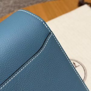 Hermes Roulis Mini 18 Bag Handmade In Evercolor Calfskin Leather Gold Hardware 75 Blue Jean - Image 8